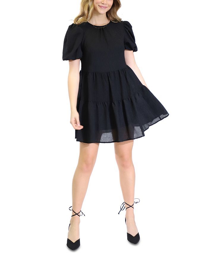 Puff-Sleeve Ruffle-Hem Babydoll Dress | Macys (US)