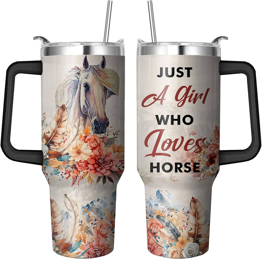 40 Oz Horse Tumbler with Handle and Straw, Double Wall Stainless Steel Horse Cup, Horses Coffee M... | Amazon (US)