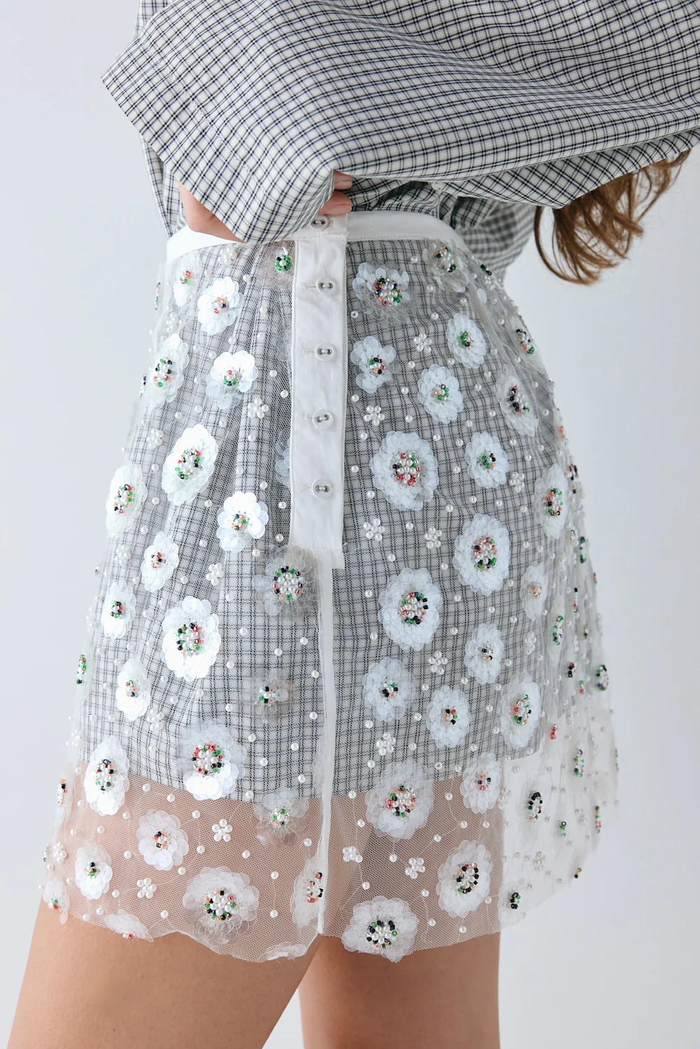 Polly Sequin Mini Skirt Rosette | VRG Grl