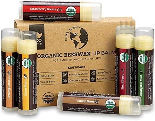 USDA Organic Lip Balm 6-Pack Stocking Stuffer by Earth's Daughter - Fruit Flavors, Beeswax, Cocon... | Amazon (US)