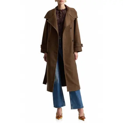 Avec Les Filles Belted Funnel Neck Herringbone Trench Coat in Tawny at Nordstrom, Size Xx-Large | Nordstrom