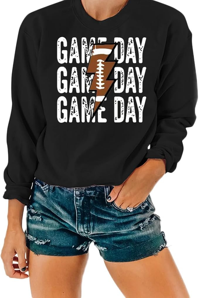 WEEPINLEE Women Football Game Day Sweatshirts Crewneck Graphic Pullover Sweatshirt | Amazon (US)