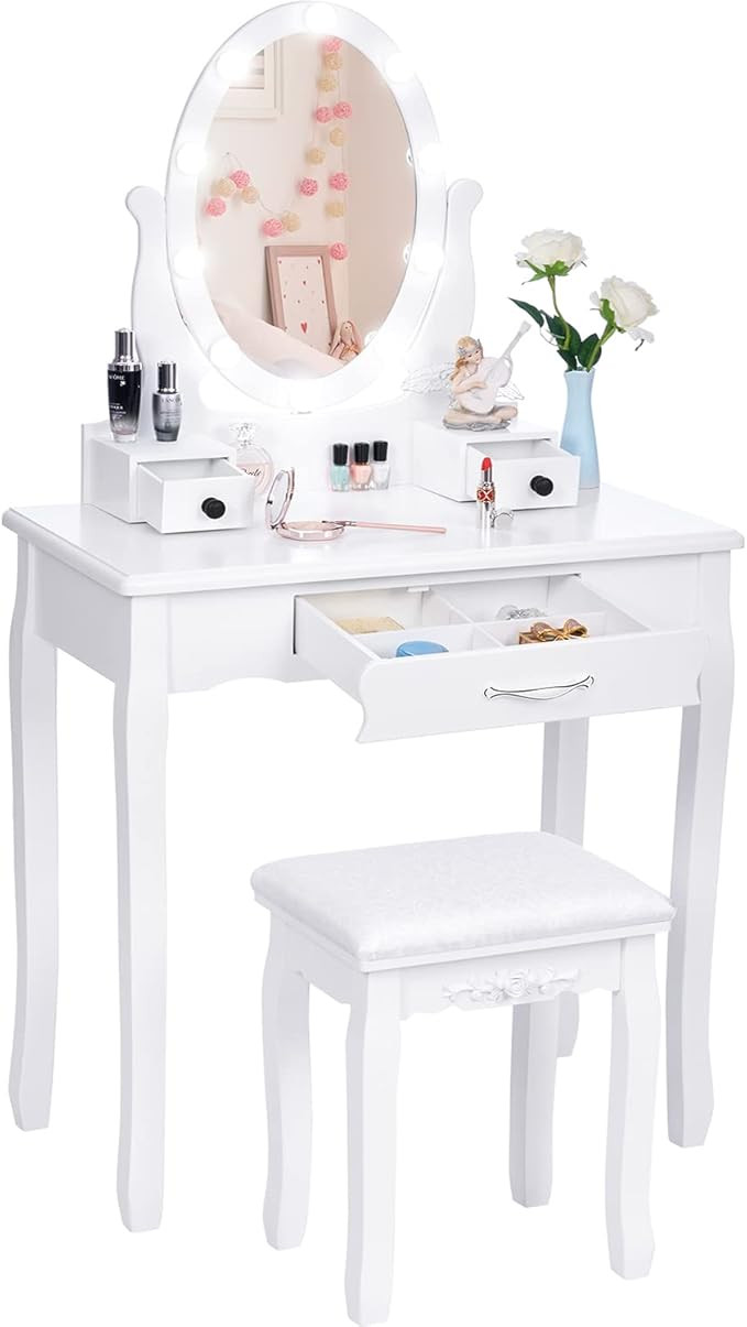 ANWBROAD Makeup Vanity Desk Vanity Set with LED Lighted Mirror Makeup Table Set 10 LED Dimmable B... | Amazon (US)