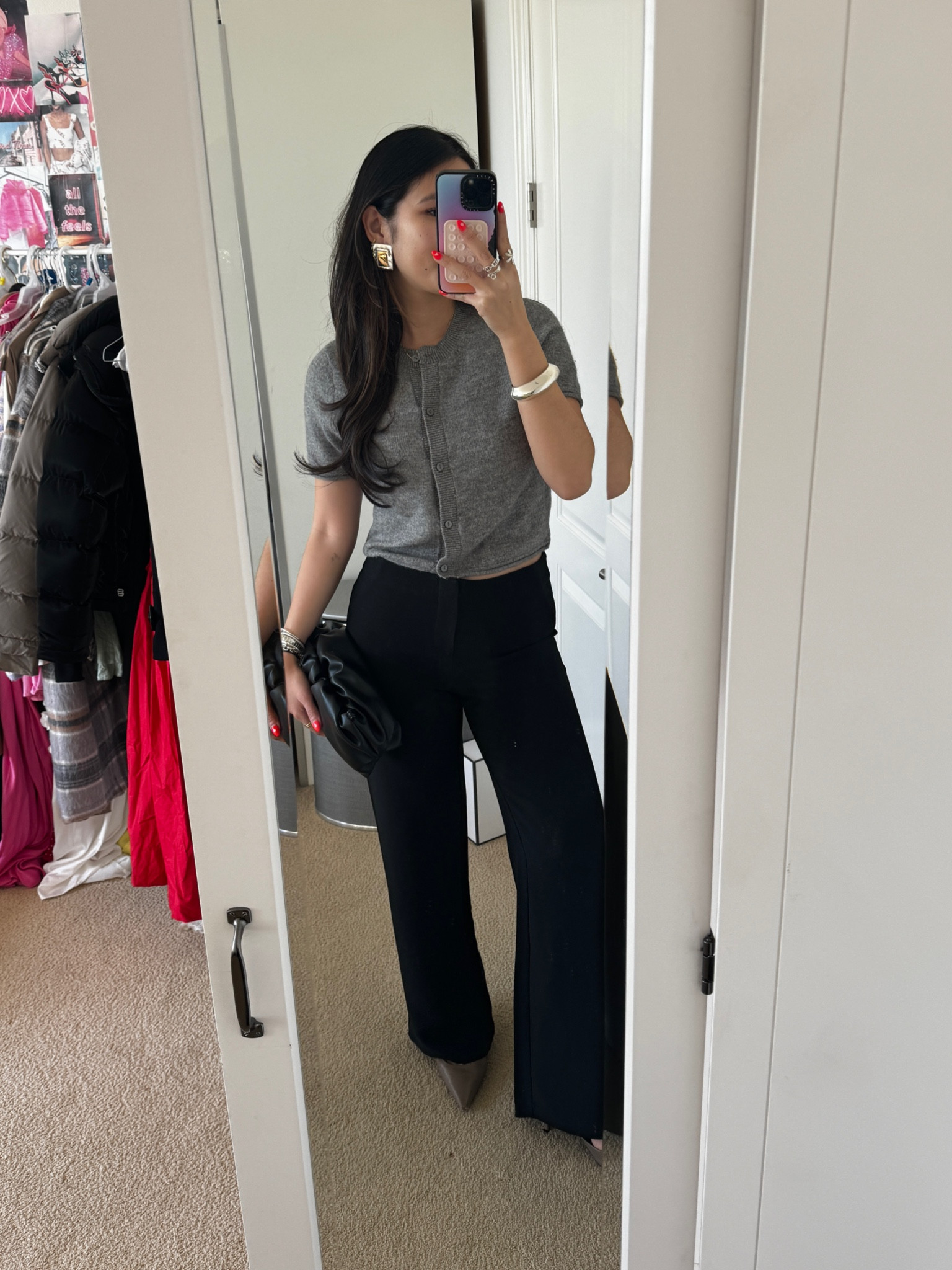 wearing S in cardi, 4 in pants!
old zara heels but linked similar