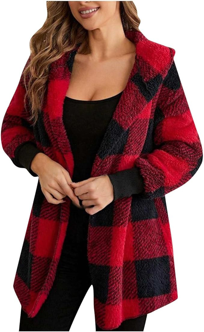 hlysgo Womens Casual Plaid Shacket Long Sleeve Fleece Coats Hooded Cardigan Button Down Shirts Ja... | Amazon (CA)