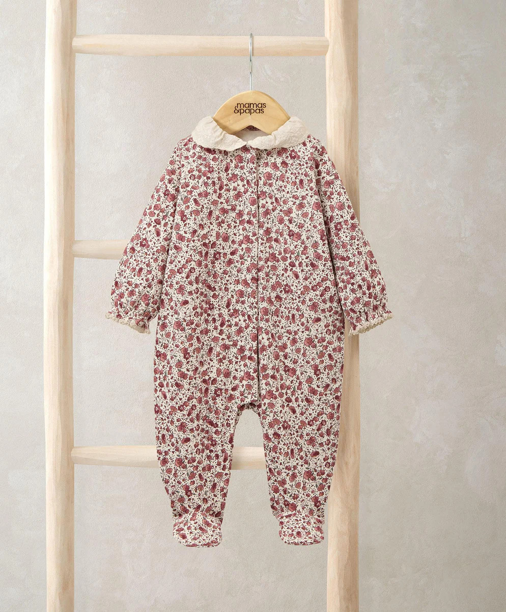 Floral Sleepsuit with Broderie Collar | Mamas & Papas