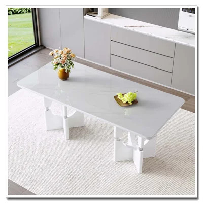 Modern Dining Table with White Marble MDF Top and Hollow Metal Frame | Wayfair North America