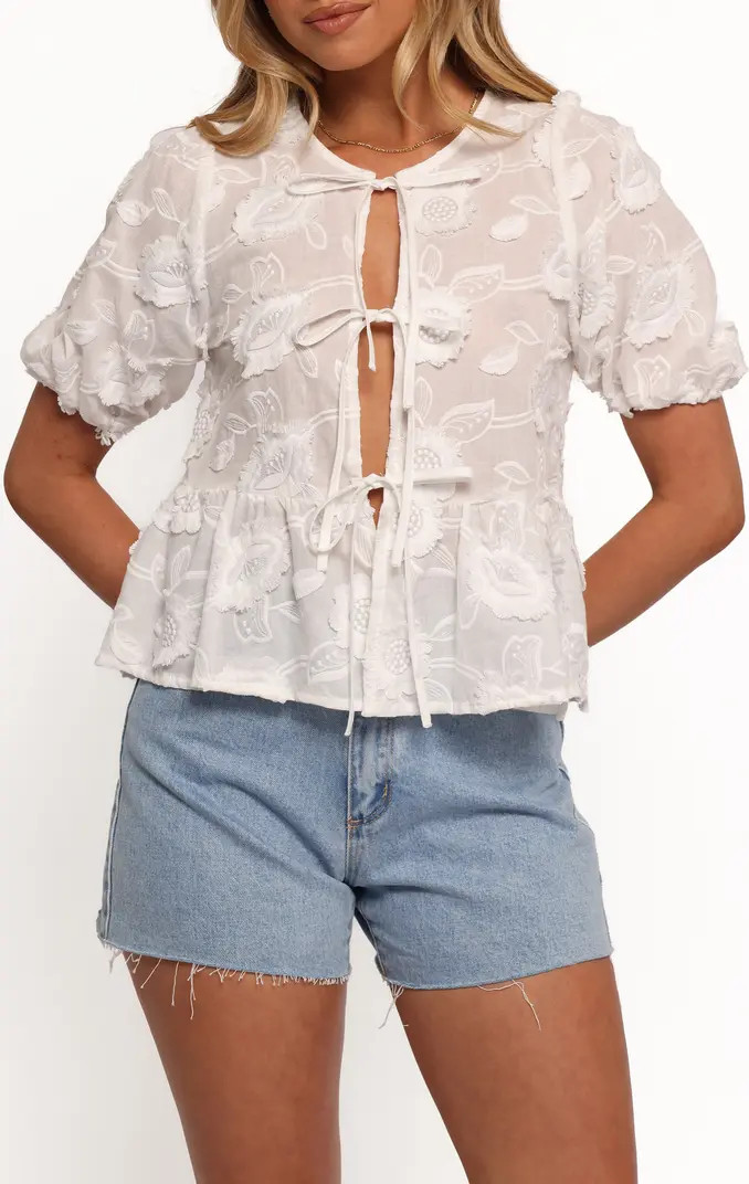 Petal & Pup Dory Floral Embroidered Tie Front Top | Nordstrom | Nordstrom