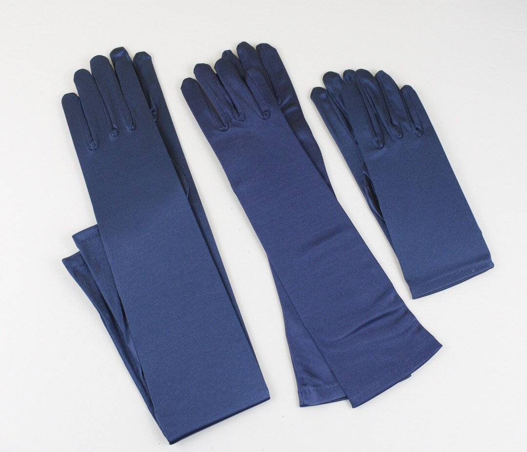 22", 18", 14 1/2" or 8 1/2" Navy Blue Stretch Satin Gloves /bridal Gloves /opera Long Full Finger... | Etsy (US)