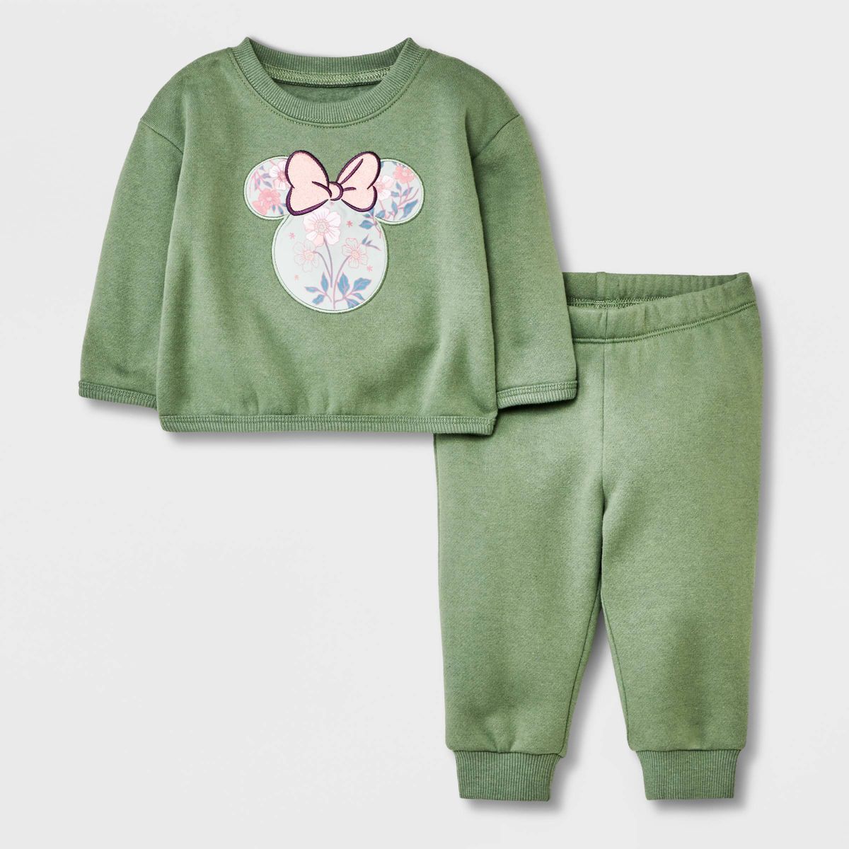 Baby Girls' Disney Mickey Mouse & Friends Solid Top and Bottom Set - Green | Target
