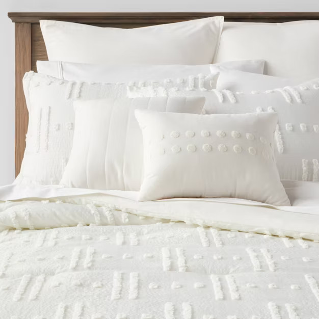 Lenoir Tufted Broken Stripe Comforter Bedding Set White - Threshold™ | Target