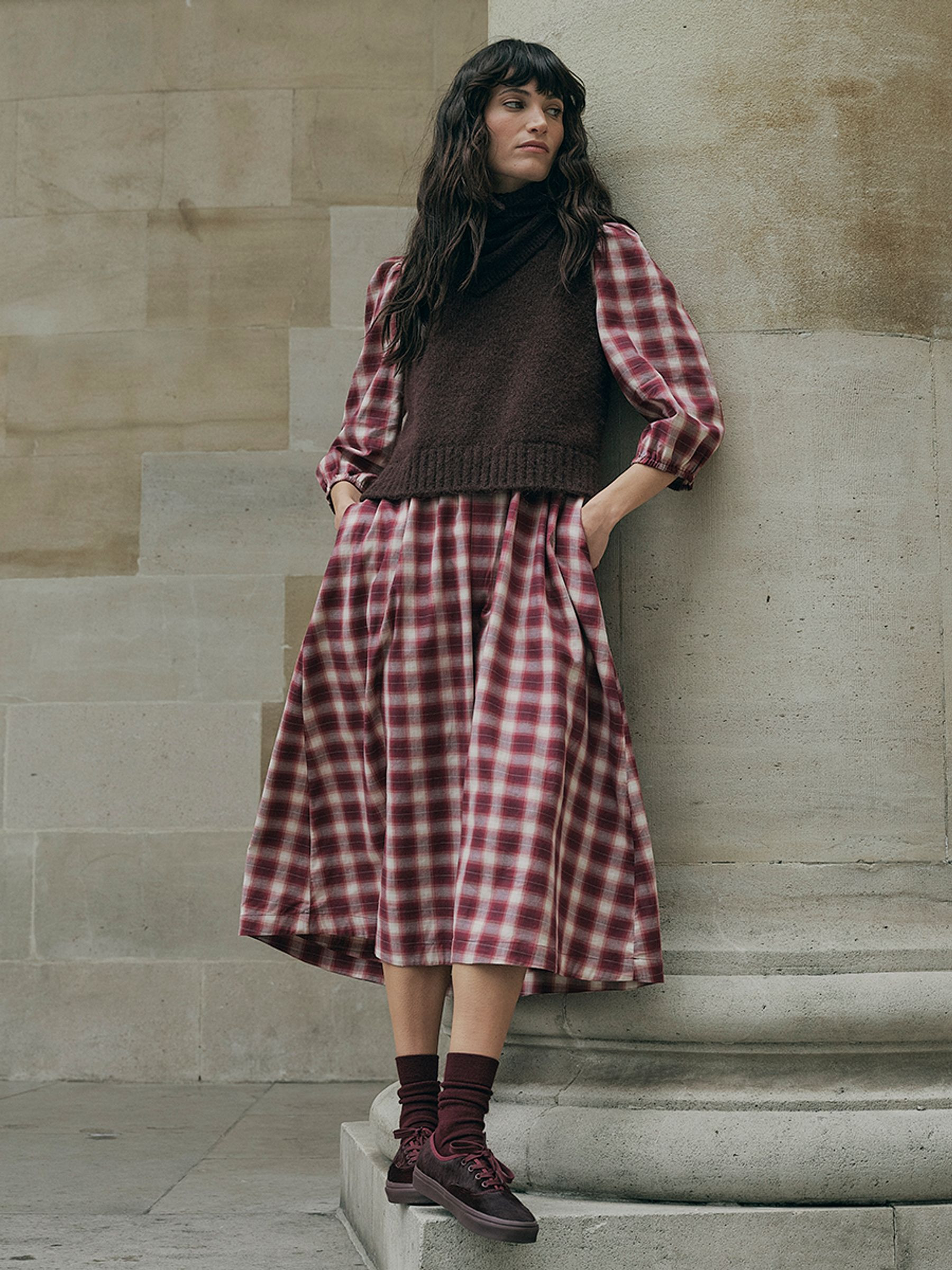 Connie 2 in 1 Red Check Midi Dress with Knitted Tank | Fat Face