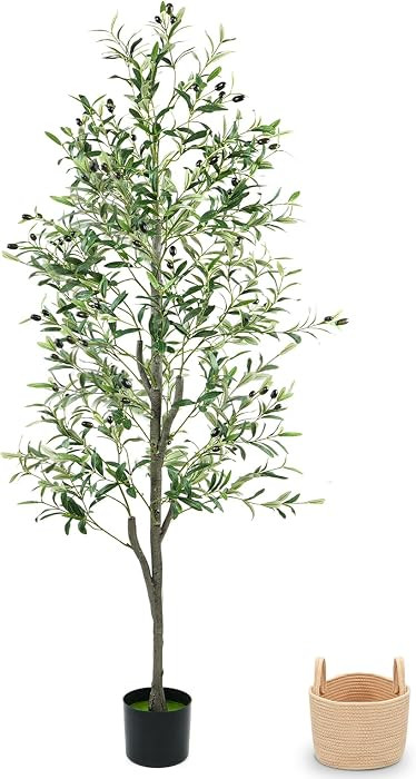 Olive Trees Artificial Indoor 6FT, Faux Olive Tree with Woven Basket & Natural-Looking Wood Trunk... | Amazon (US)