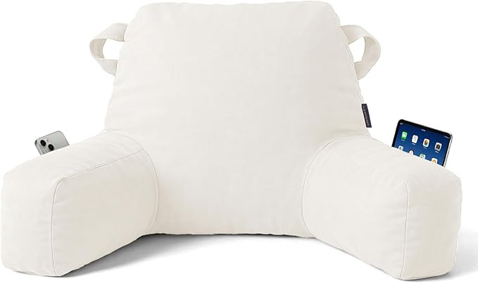 Portable Comfy Reading Pillows for Bed Sitting Up(Beige Oeko-Tex), Velvet Back Pillow with Arms &... | Amazon (US)
