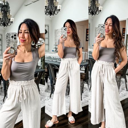 Spanx bra code: tammyxspanx. Small in all. Sandals tts. 

Amazon, Pumiey, square neck, tee, tees, skims inspired, linen pants, spring outfit 

#LTKfindsunder50 #LTKover40 #LTKsalealert