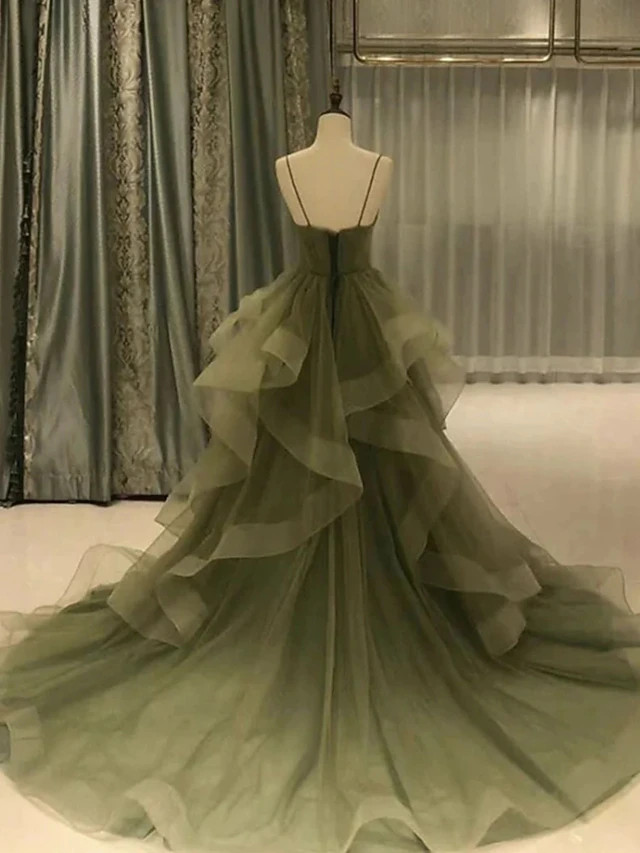 TS A-Line Prom Dresses Elegant Dress Formal Court Train Sleeveless Spaghetti Strap Tulle with Ple... | Lightinthebox