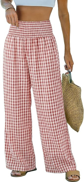 Dokotoo Womens Striped Gingham Pants 2026 Checkered Casual Pants Cute Comfy Bottoms with Pockets ... | Amazon (US)