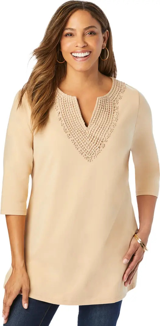 Jessica London Stretch Cotton Notch Neck Tunic | Nordstrom | Nordstrom