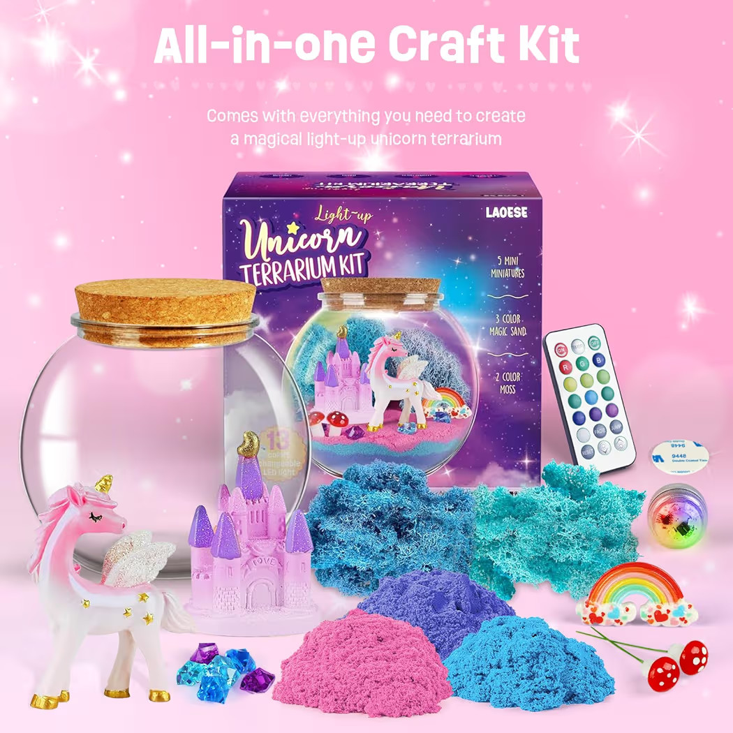 Unicorn Gifts for Girls - Light Up Terrarium Kit for Kids - DIY Unicorn Toys for Girls Age 4 5 6 7 8-12 Year Old, Arts and Crafts Kit for Kids, Halloween Birthday Christmas Gifts | Amazon (US)