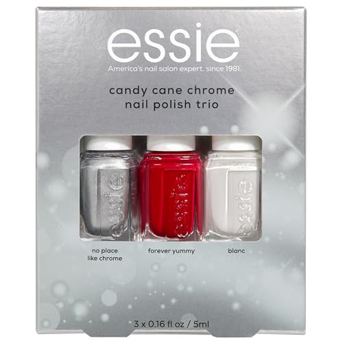 essie Nail Polish, 3 Piece Mini Holiday Nail Polish Set, Candy Cane Chrome Trio, Includes Vegan White, Red and Chrome Shades, 1 Kit | Amazon (US)