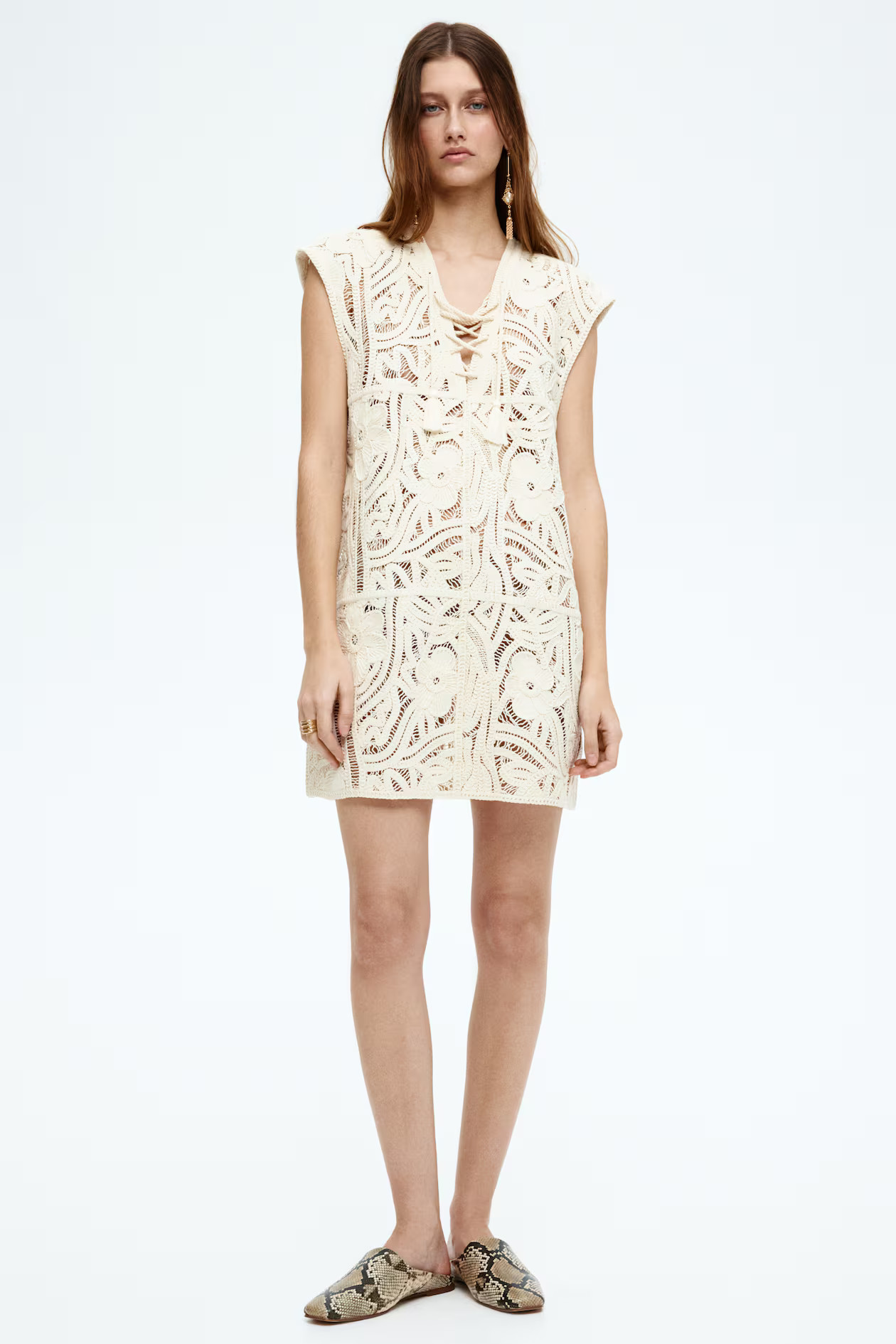 Crochet-look dress - Light beige - Ladies | H&M GB | H&M (UK, MY, IN, SG, PH, TW, HK)