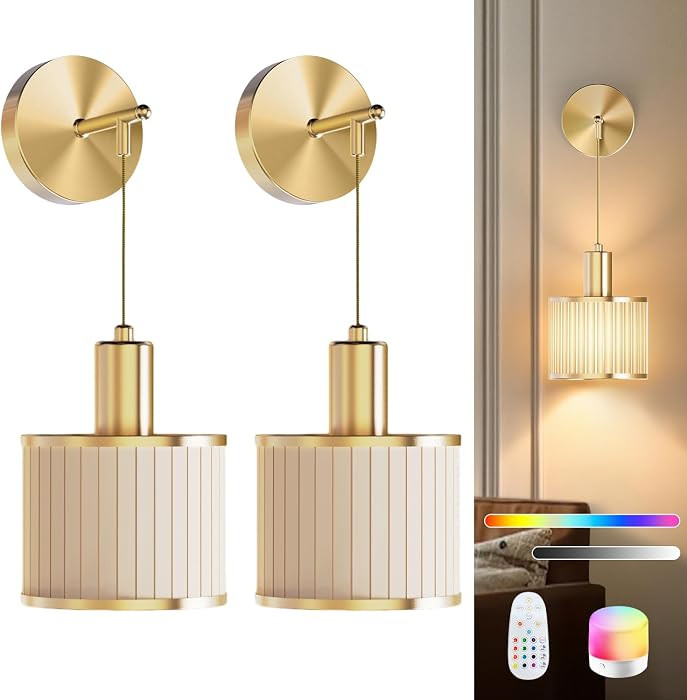 Battery Operated Wall Sconces Set of 2,Wireless Rechargeable Lights | Amazon (US)