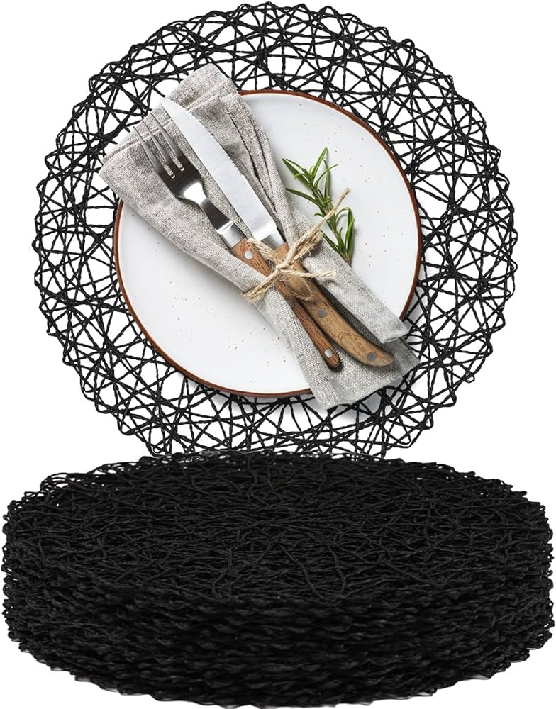 AHHFSMEI Paper Braided Round Placemats Set of 12 Natural Non-Slip Heat Resistant Table Mats for D... | Amazon (US)