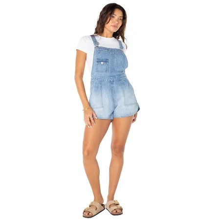 Celebrity Pink Women's Drapey Denim Dolphin Hem Shortalls, Sizes XS-XXXL | Walmart (US)