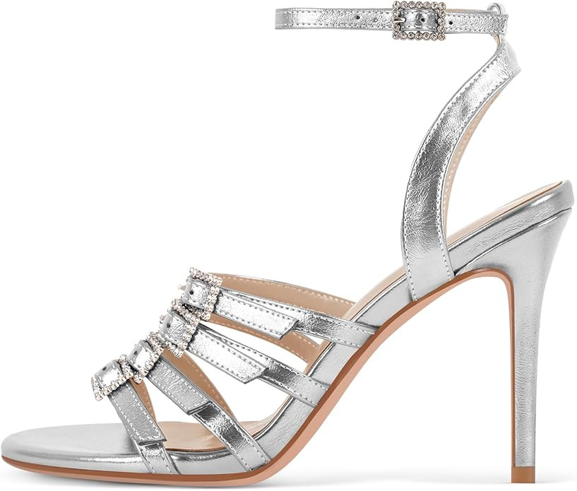 sexytag Women's Rhinestone Buckle Metallic Ankle Strap Strappy High Heel Sandals Multicolor Open ... | Amazon (US)