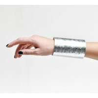 Minimalist Silver Leather Cuff Bracelet, Wide Unisex Cuff, Festival Futuristic Bracelet | Etsy (US)