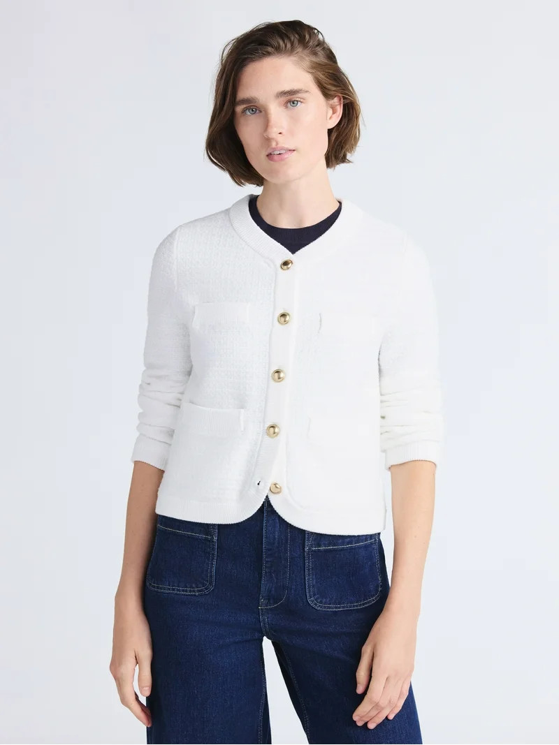 Free Assembly Women's and Women's Plus Textured Cardigan Sweater with Welt Pockets, Lightweight, ... | Walmart (US)