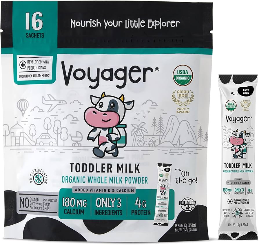 Voyager Toddler Milk On The Go, USDA Organic Shelf Stable Whole Milk Powder, Great for Travel, No... | Amazon (US)
