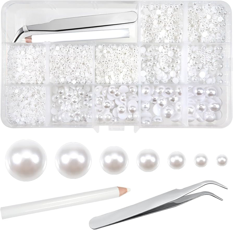 TOAOB 13000pcs White Flat Back Pearl Beads Half Round Imitation Pearls 2mm to 10mm Assorted Sizes... | Amazon (US)