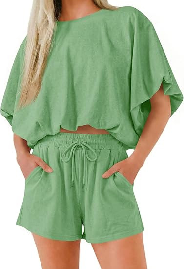 Cicy Bell Womens Summer 2 Piece Short Sets Puff Sleeve Cropped Tops and Shorts Casual Loose Outfi... | Amazon (US)