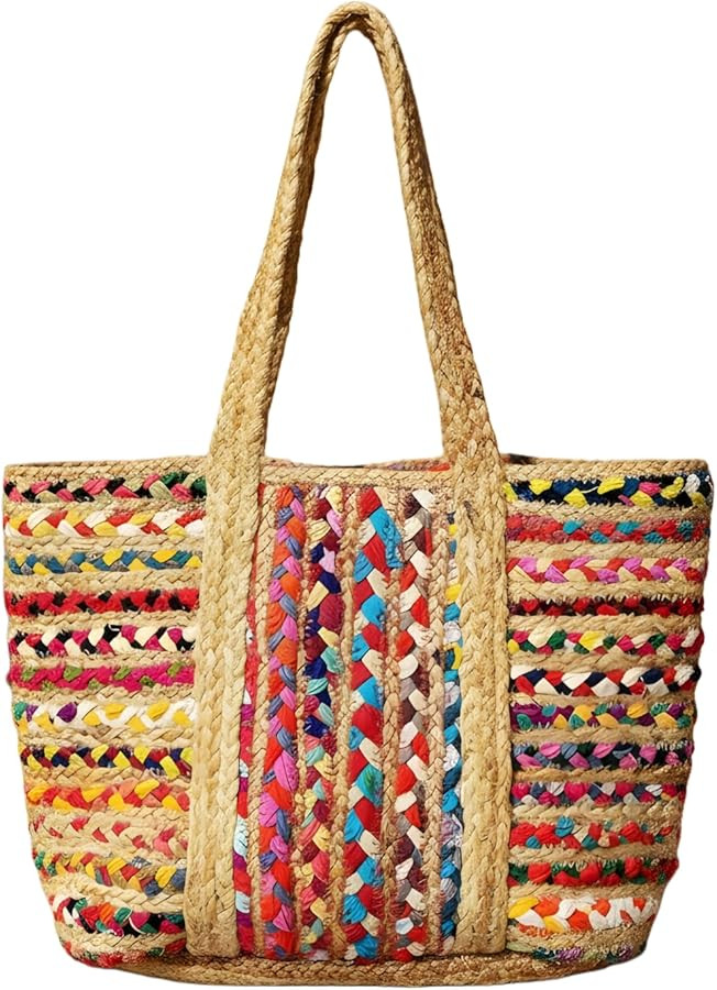 Rectangular Jute Cotton Straw Beach Bags Totes Handbag Shoulder Bag Tote Bag for Women Tassel Bag... | Amazon (US)