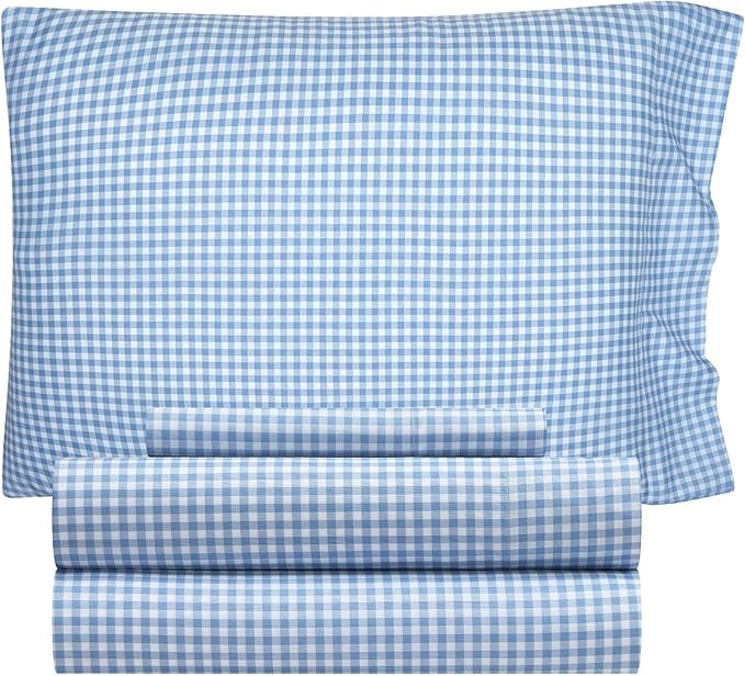 Heritage Kids 3-Piece Twin Sheet Set, Gingham Light Blue,Includes Top Sheet, Fitted Sheet & Pillo... | Amazon (US)