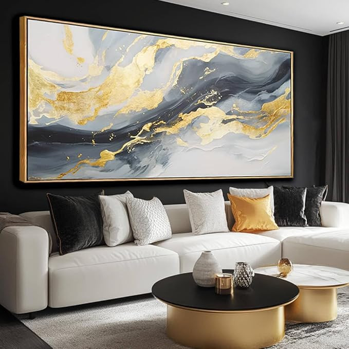 SDYA Large Abstract Canvas Wall Art Gold Decoration Blue Painting for Living Room Bedroom Kitchen... | Amazon (US)