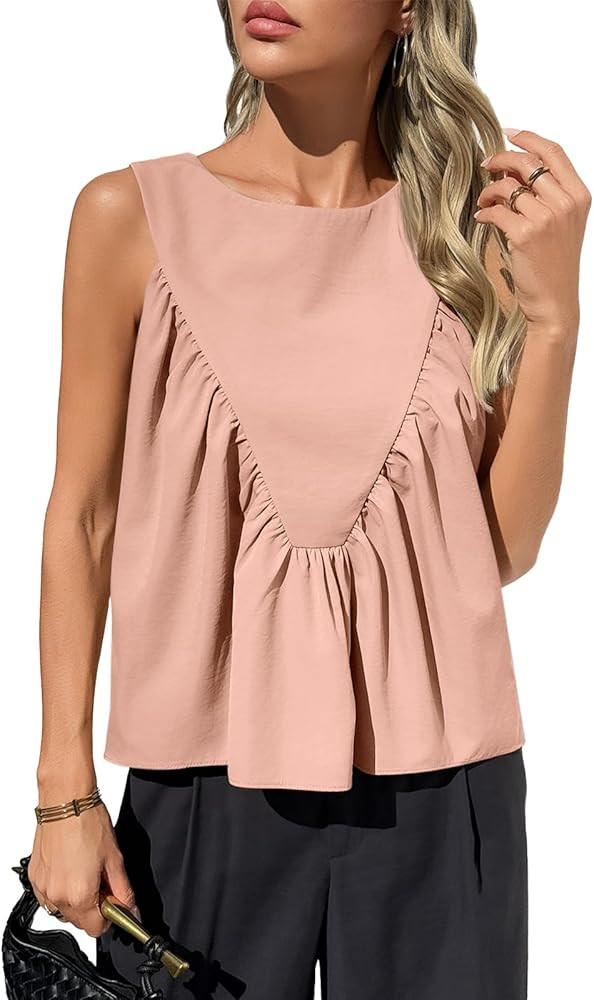 Cicy Bell Womens Peplum Babydoll Tank Tops Summer Sleeveless Loose T Shirts Casual Shirred Flowy ... | Amazon (US)