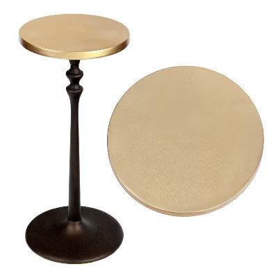 JONATHAN Y Lulu 19.5" Art Deco Classic Pedestal Round Metal Drink Table & Decorative End Table, Oil Rubbed Bronze/Gold | Target