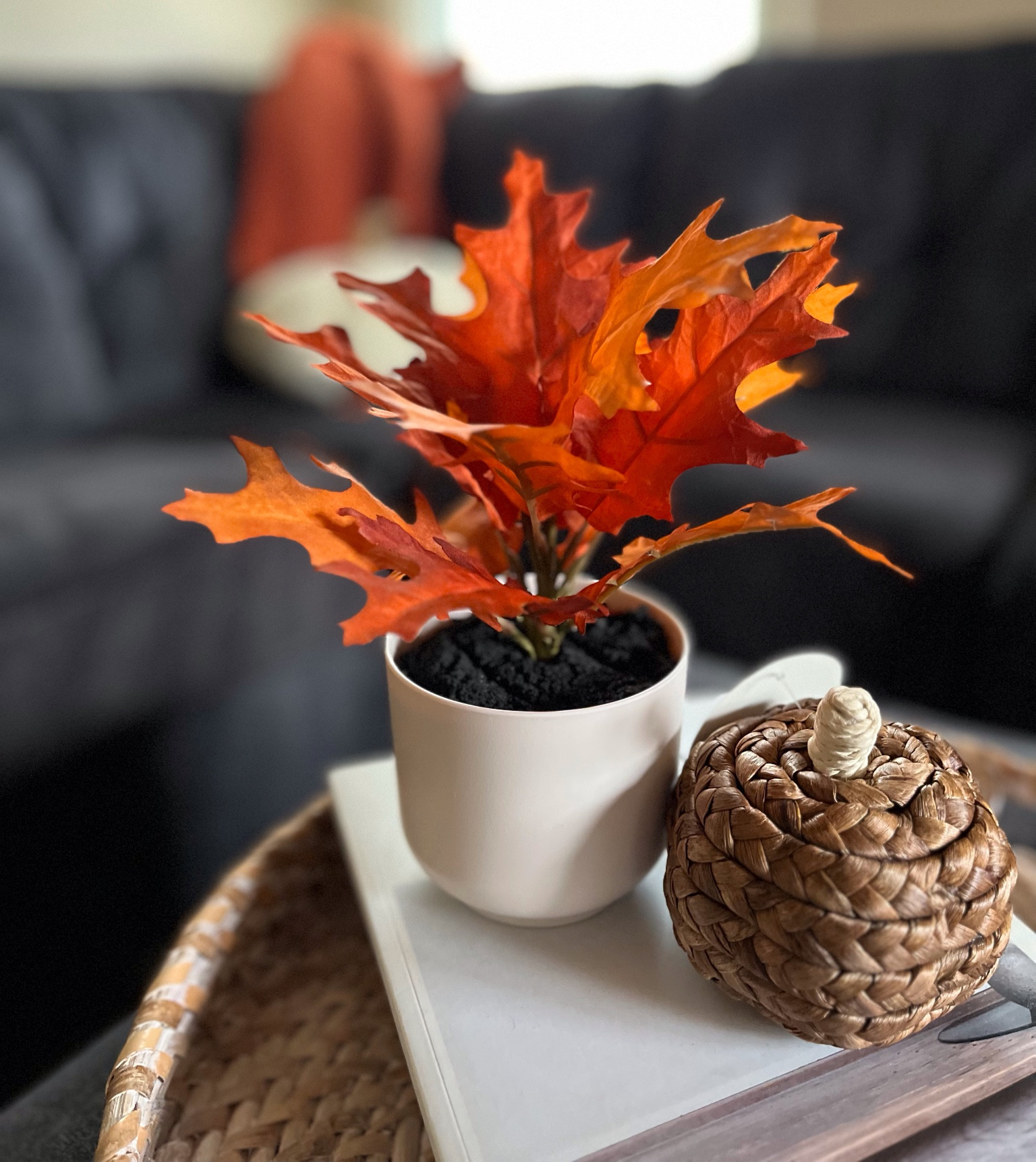 Beautiful fall leaves and wicker pumpkin is great for fall home decor, living room, coffee table or ottoman.

#LTKSeasonal #LTKhome
