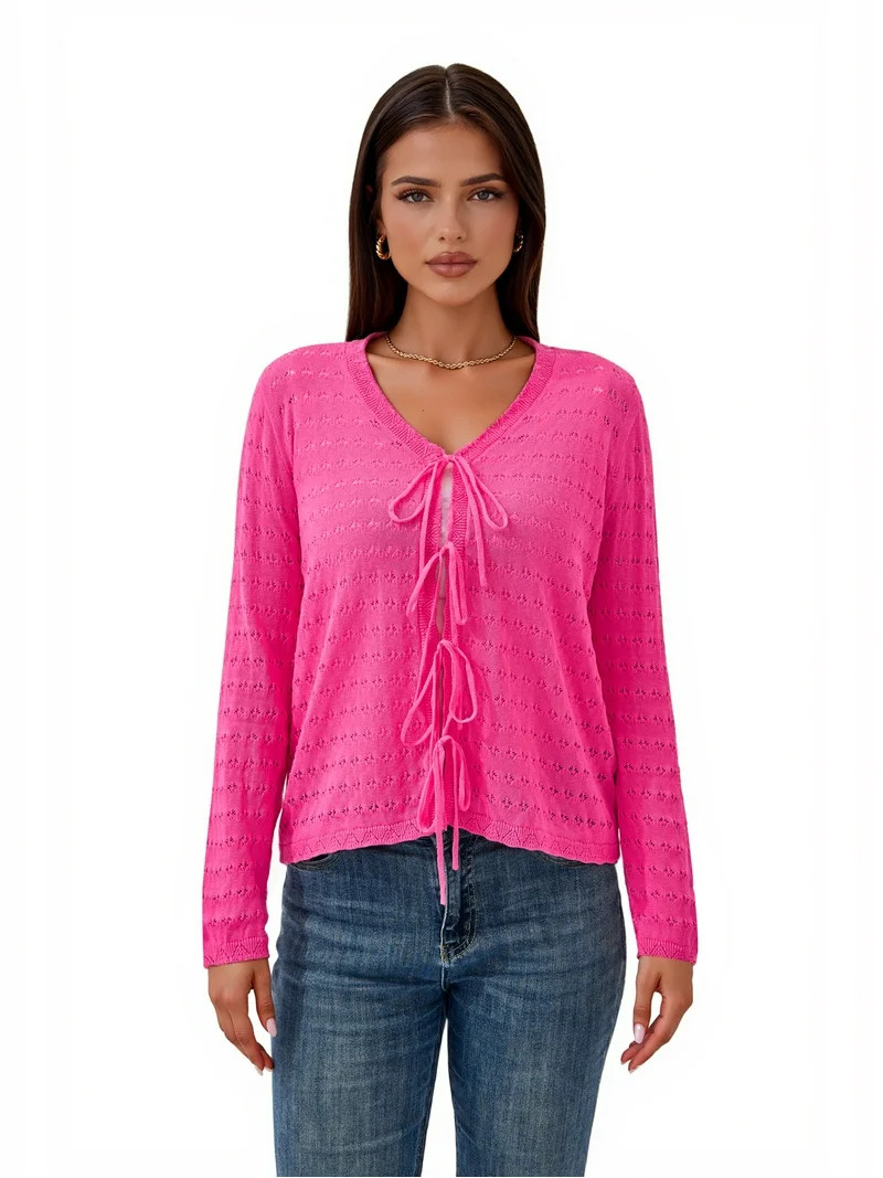 PRETTYGARDEN Women's Long Sleeve Tie Cardigan Sweater, Sizes S-XXL | Walmart (US)