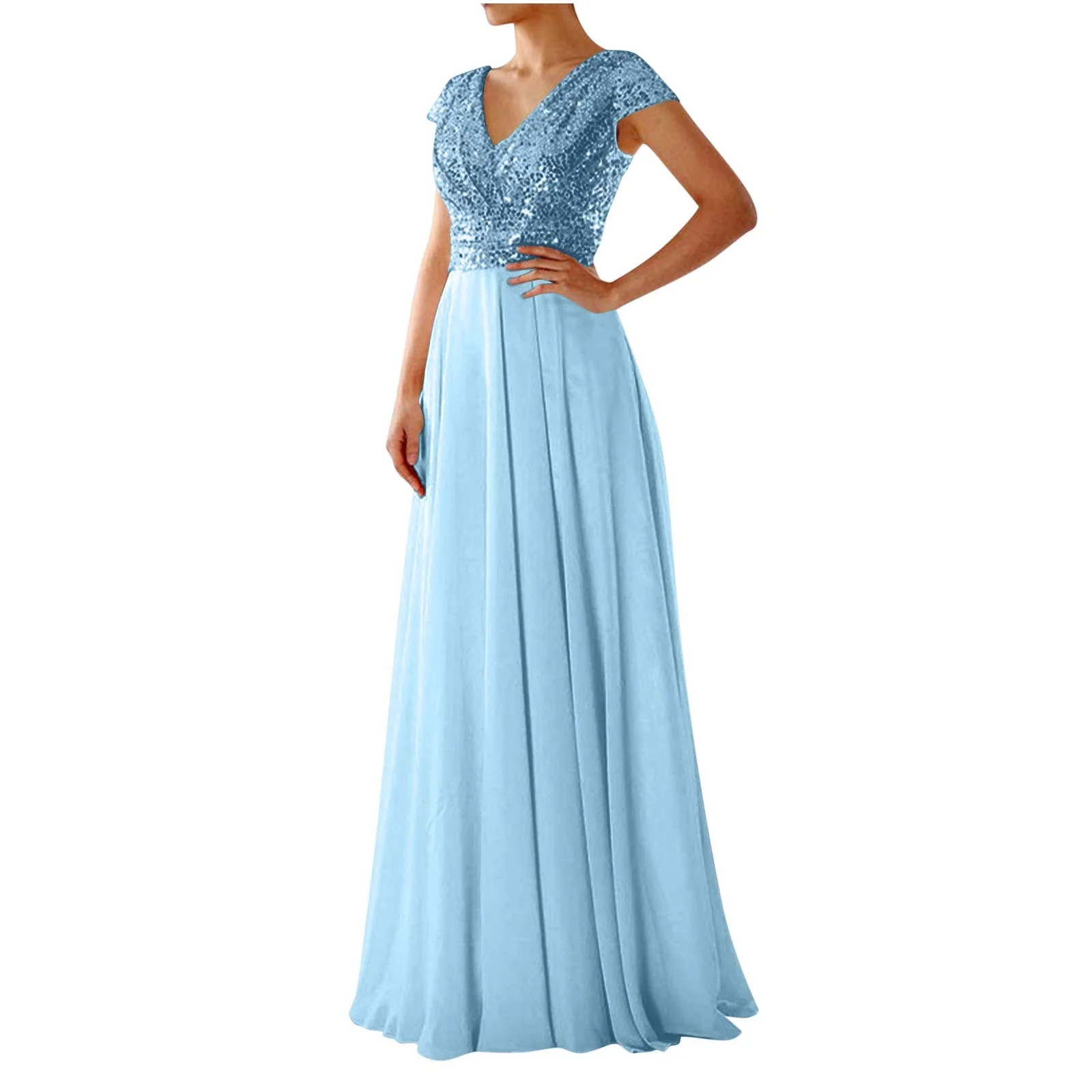 Ashirexll Wedding Guest Dresses for Women Sequined Chiffon Patchwork Evening Gown Sleeveless V-Ne... | Walmart (US)