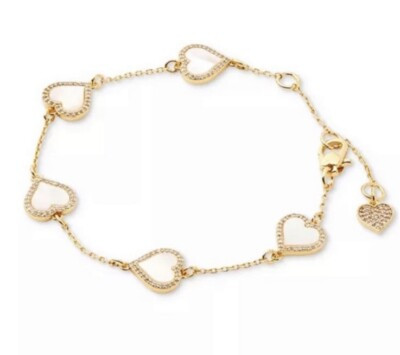 Kate Spade Gold-Tone Pavé & Mother-of-Pearl Heart Link Bracelet  | eBay | eBay US