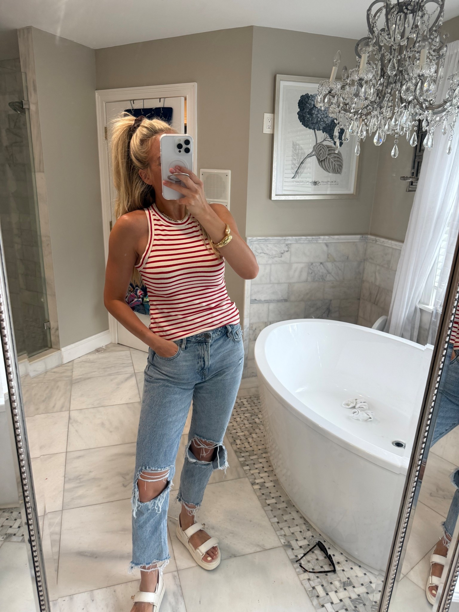 Cute and casual 4th of July fit ! You can never go wrong with a cute tank and some jeans and dress it up with accessories ! 

#LTKFindsUnder50 #LTKSeasonal #LTKU