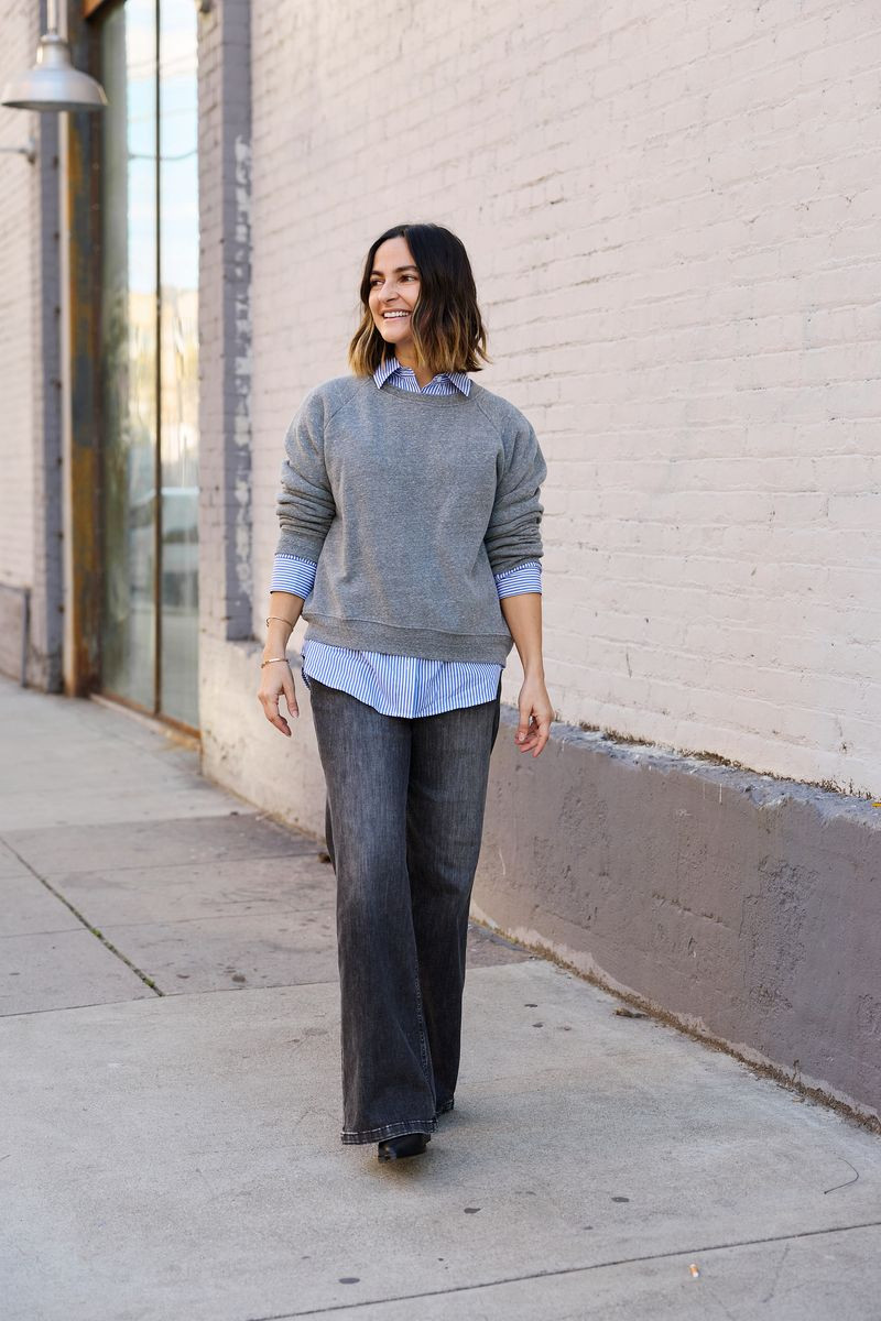 An elevated way to style your favorite grey sweatshirt for winter! This crewneck one from Evereve is a favorite because of how versatile it is.  

 #LTKSeasonal