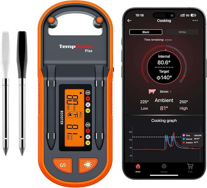 ThermoPro TempSpike Plus 600ft Wireless Meat Thermometer with 2 Color-Coded Probes, Bluetooth Mea... | Amazon (US)