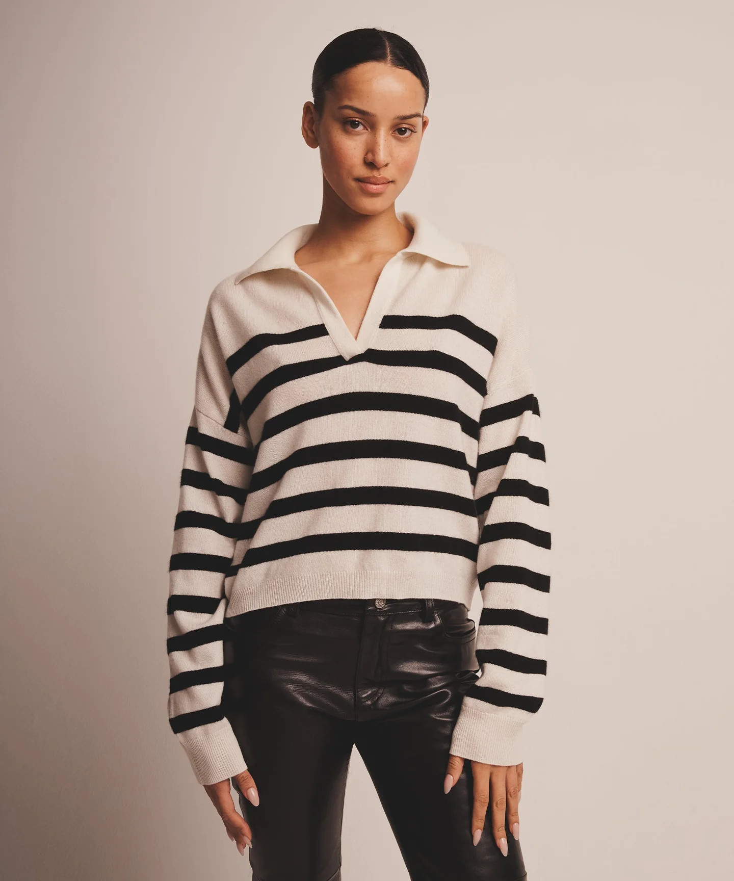 Signature Cashmere Striped Polo Sweater | NAADAM