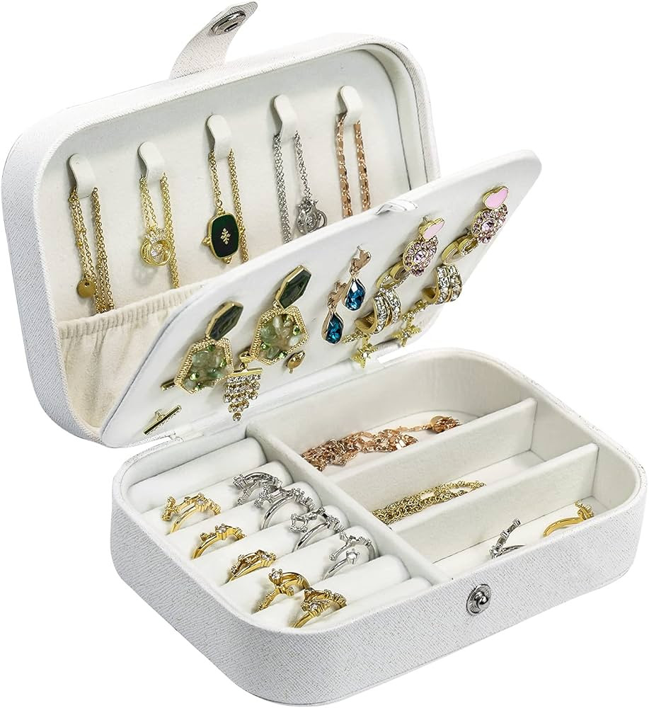 Travel Jewelry Box, PU Leather Small Jewelry Organizer for Women Girls, Double Layer Portable Min... | Amazon (US)