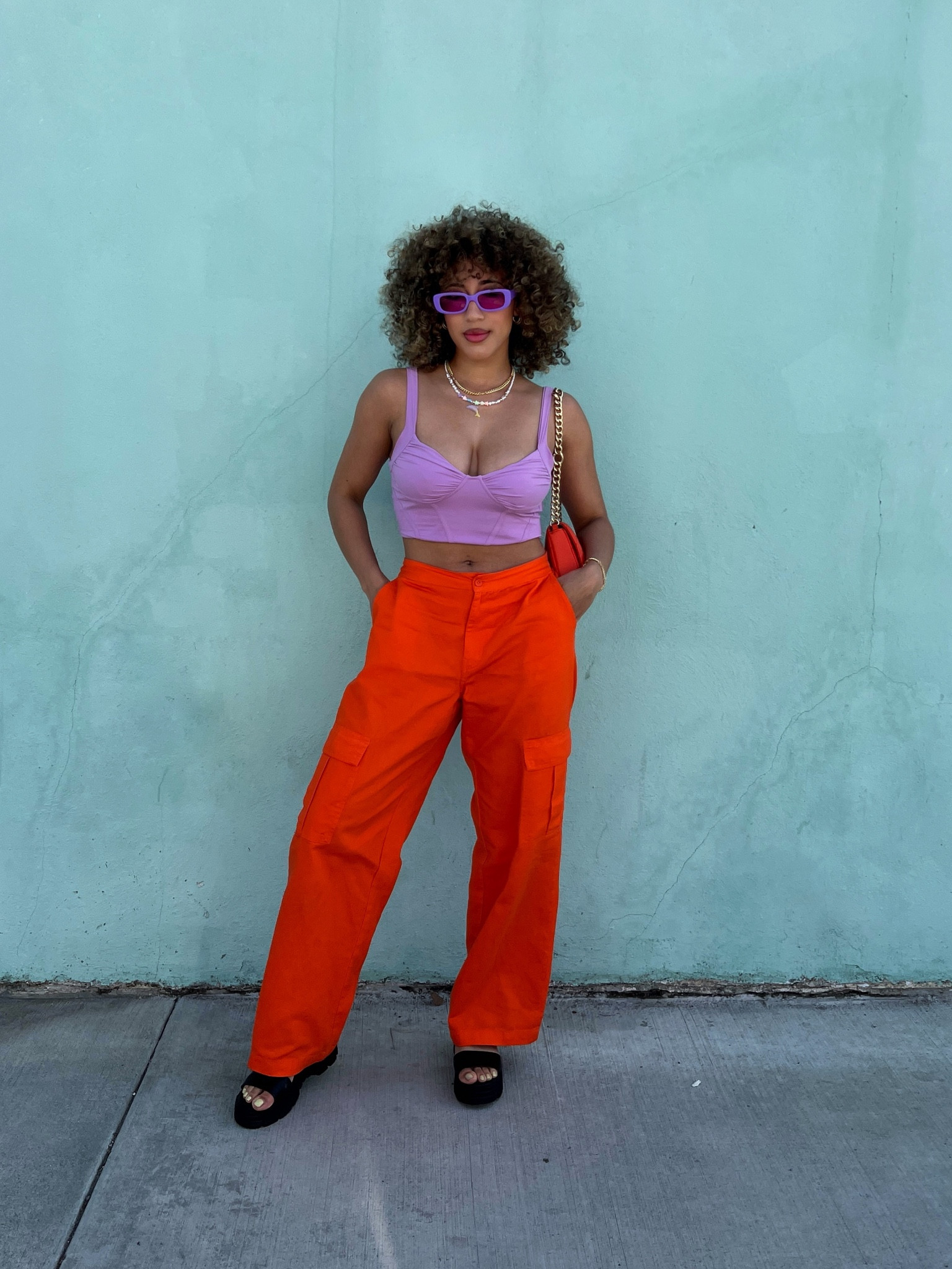 pearl charm necklace is from cider :)
sandals are old and from ASOS
sunglasses are from Shein!

cute summer outfit ideas, colorful style inspo, cargo pants outfit