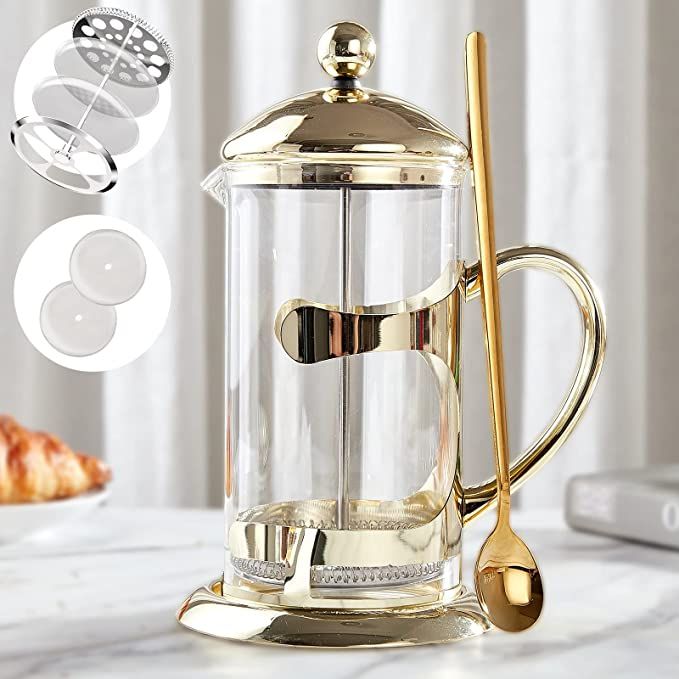 DUJUST Gold French Press Coffee Maker, Luxury Design French Coffee Press with 4-Level Filter Syst... | Amazon (US)